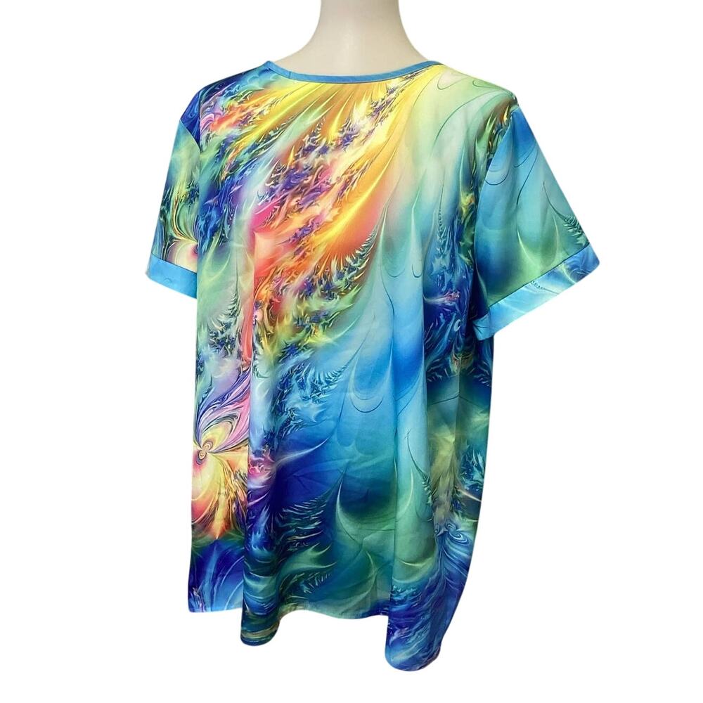 Noracora XL Short Sleeve Polyester Ethereal Rainbow Galaxy Soft Crew Neck Top